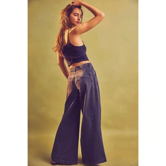 We The Free Equinox Black Gray Wide Leg Denim Trouser Jean Size 26 - Picture 2 of 10